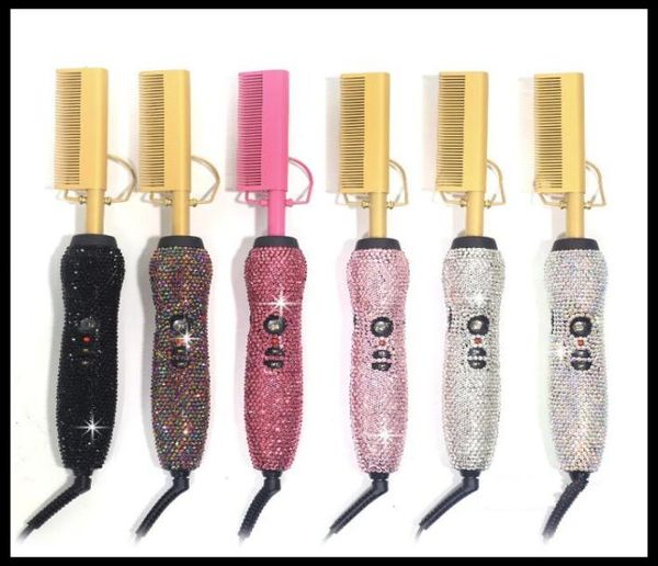 

stock crystal comb wet dry hair curler iron electric straightener environmentally friendly titanium alloy hair curler 6382447, Black