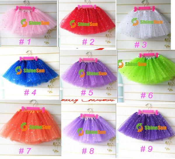 

17 color baby girls fluffy mini skirt girl039s 3 layers sequin ballet skirt with sparkling stars dressup tutu kids girls tutus5149142, Blue