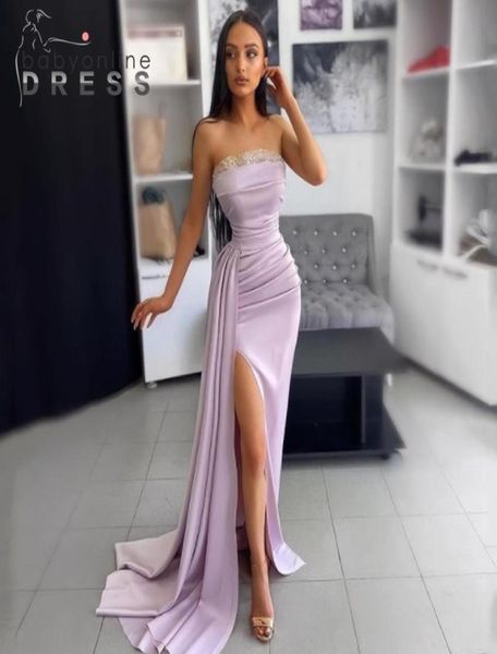 

evening dresses strapless satin high split prom dress lavender party cocktail gowns saudi arabia dubai plus size vesitos9539735, Black
