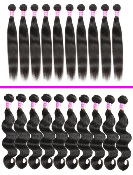 

brazilian human hair body wave bundles 8a unprocessed peruvian straight virgin human hair weave extensions whole remy human ha94124441708, Black