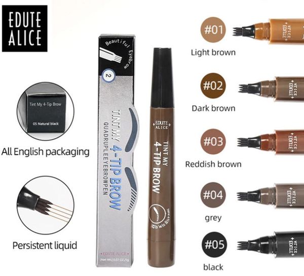 

5 color eyebrow pen waterproof 4 fork tip brows tattoo pencil long lasting natural dark brown liquid eye brow6285014