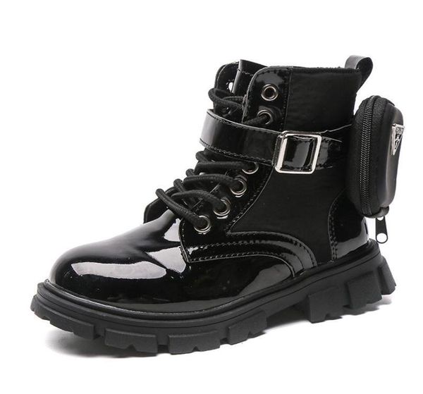 

boots girls 2021 autumn single fashion british style short children plus velvet leather chic2542556, Black;grey