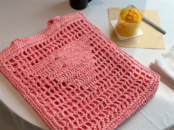 

luxury designer fashion woven shopping bag summer beach travel bag raffia straw wicker tote bag hollow out handbag women's shoulder bag