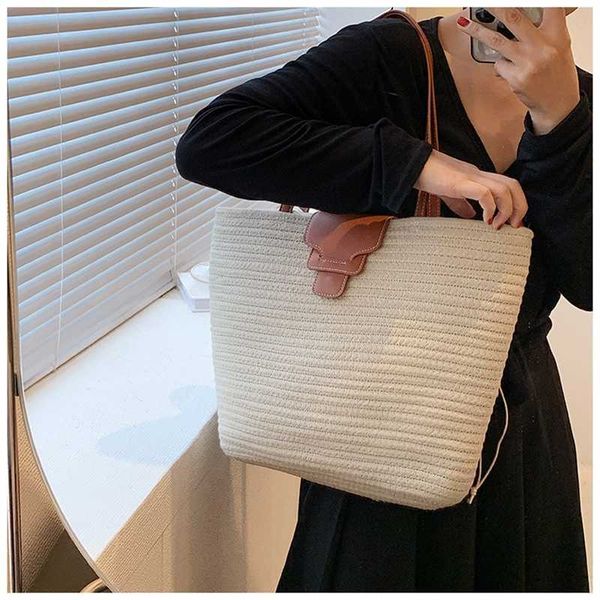 

new evening bags summer popular straw knitted large capacity handheld women's bag with versatile style and contrast color one shoulder