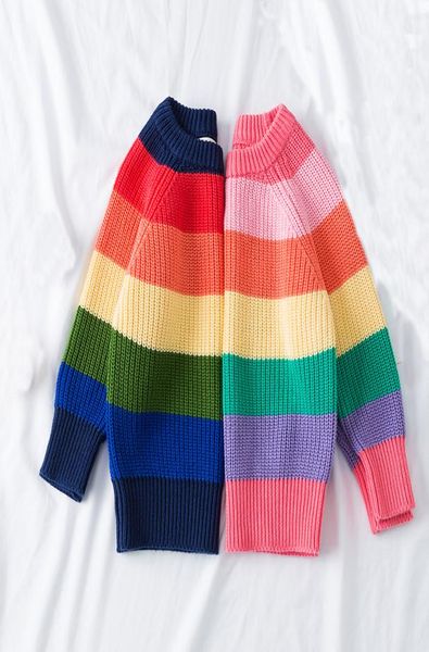 

kids striped rainbow sweater long sleeve pullover spring 2021 crochet baby sweaters 200228025622525, Blue