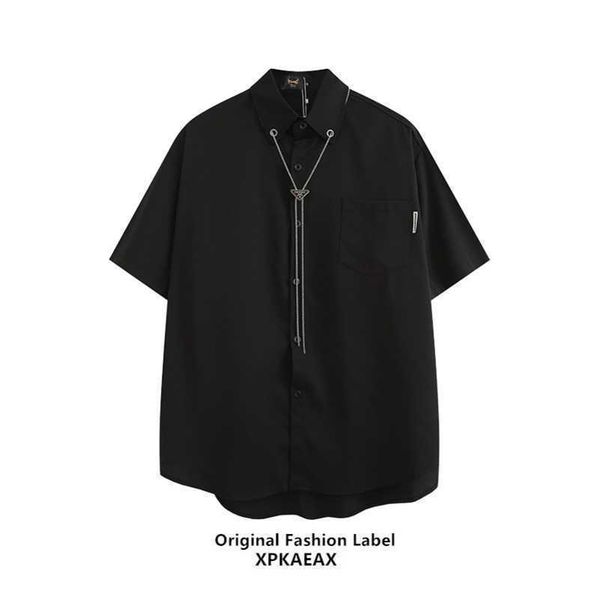 

men polo original fashion brand american high street chain design short sleeve shirt china-chic fried street ruffian handsome loose shirt, White;black