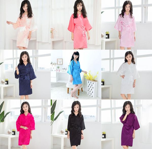 

children girls robes summer kids girl solid color silk satin kimono robe baby bathrobe sleepwear pajamas nightrobe z27343763286