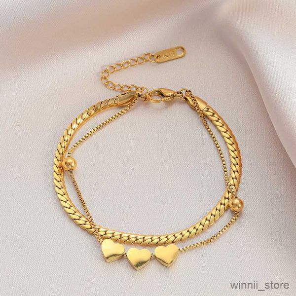 

charm bracelets stainless steel new fashion upscale jewelry layer lovers love heart charm thick chain bracelets bangles for women r230704, Golden;silver
