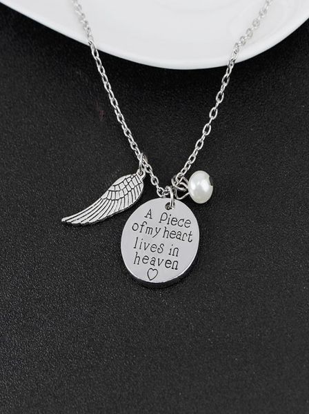 

039a piece of my heart lives in heaven039 personalized handwriting necklace remembrance necklace memory angel wing jewelry g1494375, Red;brown