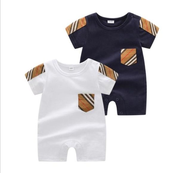 

baby boys girls summer rompers cotton toddler short sleeve jumpsuits infant newborn plaid onesies 024 months3924636, Blue