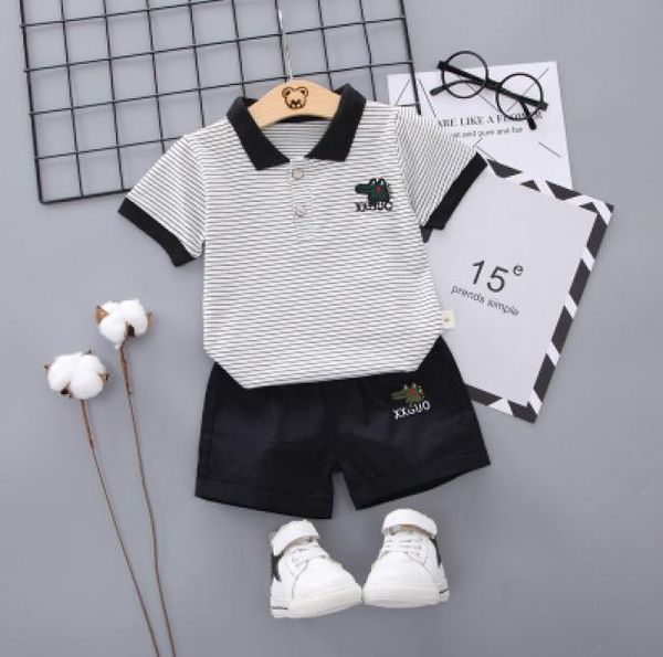 

summer childrens clothing boys new suits boys polo tshirtshorts kids twopiece set child casual striped baby crocodile 2020 prin8291054, White