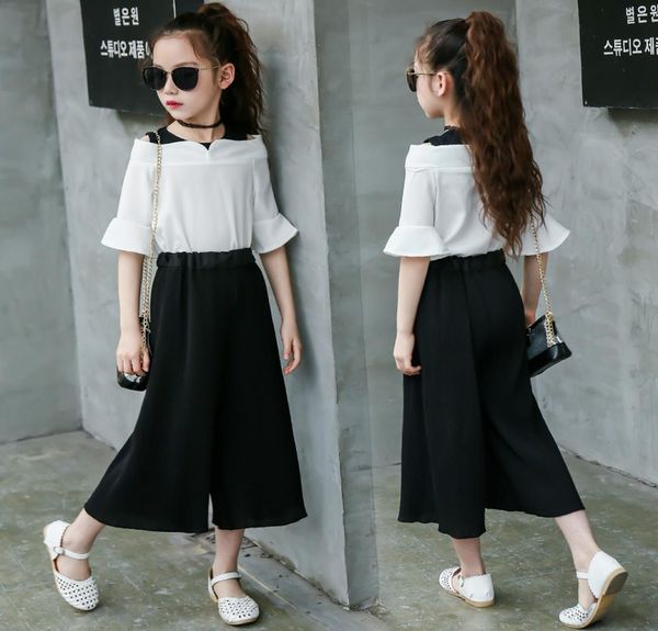 

2021 spring summer kids girls clothing sets tshirt wide leg pants suits children girl clothes outfits 4 5 6 7 8 9 10 12 years j3998477, White