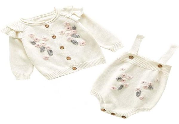 

clothing sets born baby girls clothes autumn embroidered coat infant long sleeve knit cardigan kids toddler sling jumpsuit9565657, White