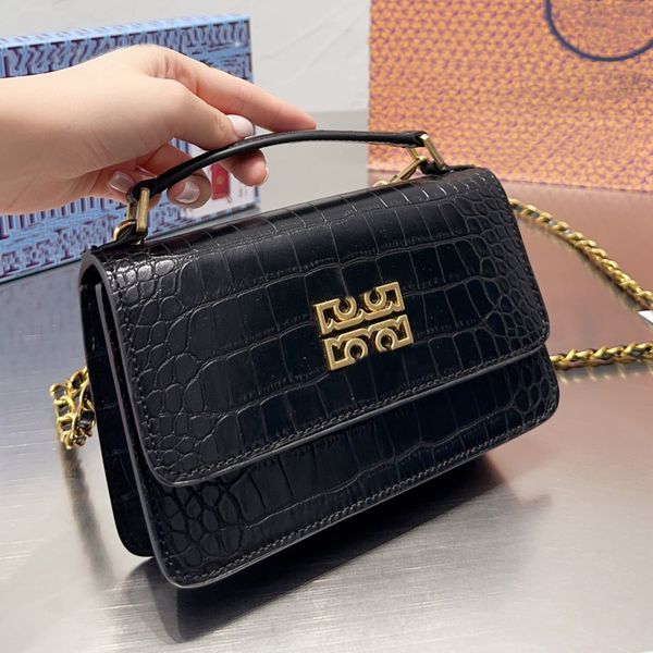 

fashion handbag shoulder bag square flap women crossbody bags cowhide leather alligator purse cell phone pocket hollow out hardware letter f