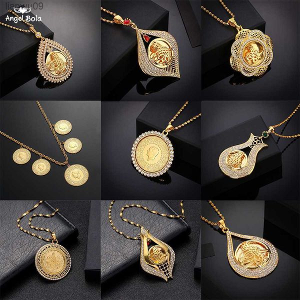 

never faded big size turkey coin pendant necklaces with aaa crystal for women gold color turkish coins jewelry ethnic gifts l230704, Silver