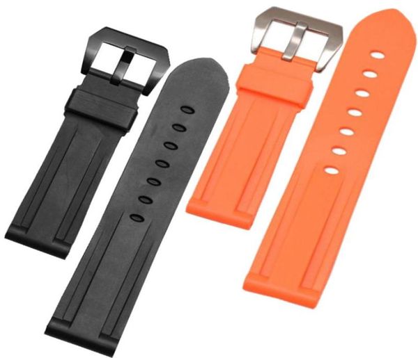 

watch bands 24mm 26mm replacement waterproof rubber diver band strap and buckle clasp for pam watchband2310403, Black;brown