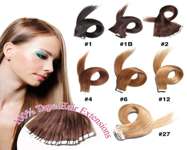 

pu tape in human hair extension 40pcslot skin weft indian hair tape on human hair 25gpc4919932, Black