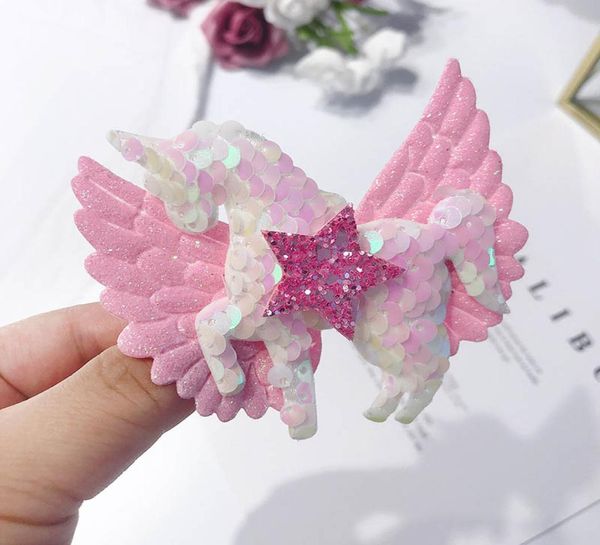 

unicorn girls hair clips sequin angel039s wings princess barrettes hair bows baby bb clips girls designer hair accessories hair5756382, Slivery;white