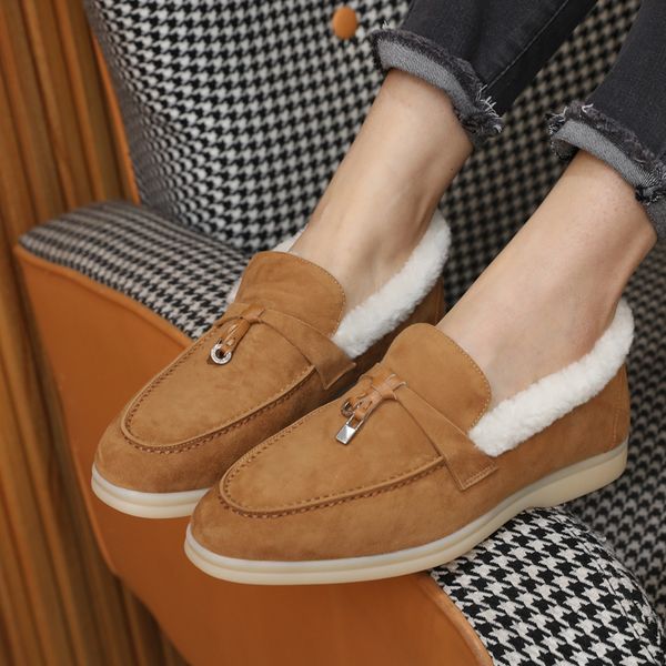 

dress shoes luxury wool warm and plush snow leather loafers for women spring autumn casual comfortable walking 230703, Black