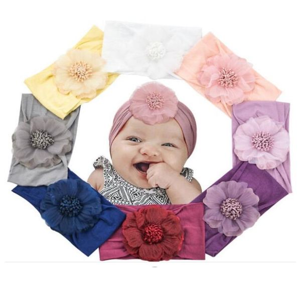 

new baby super soft nylon headband big flower princess headwear children kids headdress head wraps hair accessories9901000, Slivery;white