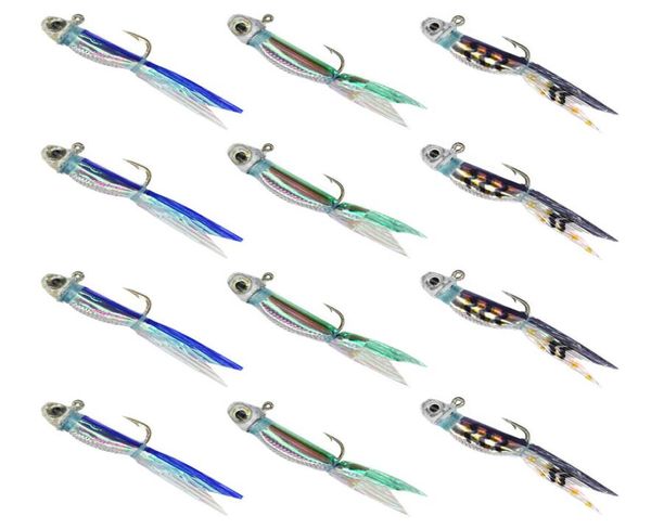 

yzd silverside minnow feather jig fishing lure 12pcs for panfish crappie sunfish bluegill perch walleye nipper mini micro jig 20104927389
