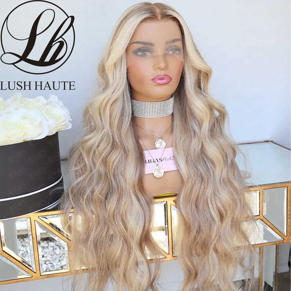 

ash blonde synthetic lace front wigs 13x4 body wave light blonde lace front wigs for black women transparent cosplay wigs 230524, Black;brown