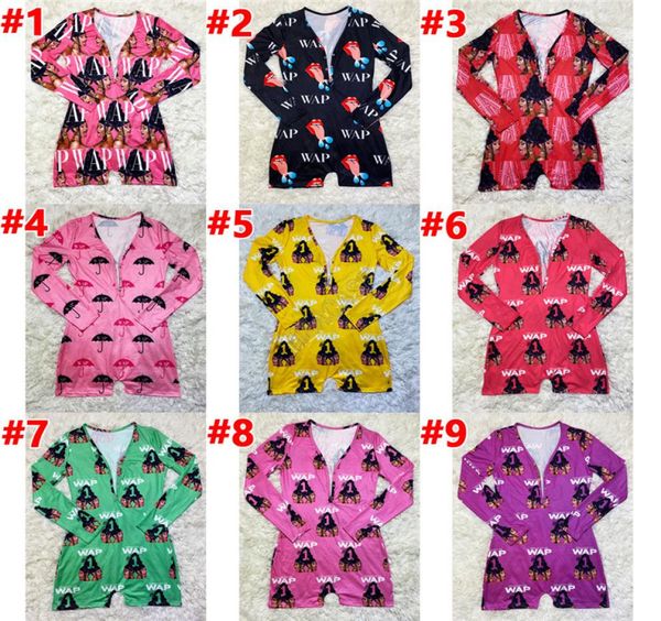 

women jumpsuit wap letters umbrella printing long sleeves shorts romper v neck home jumpsuits caroon casual siamese trousers d10235485489, White