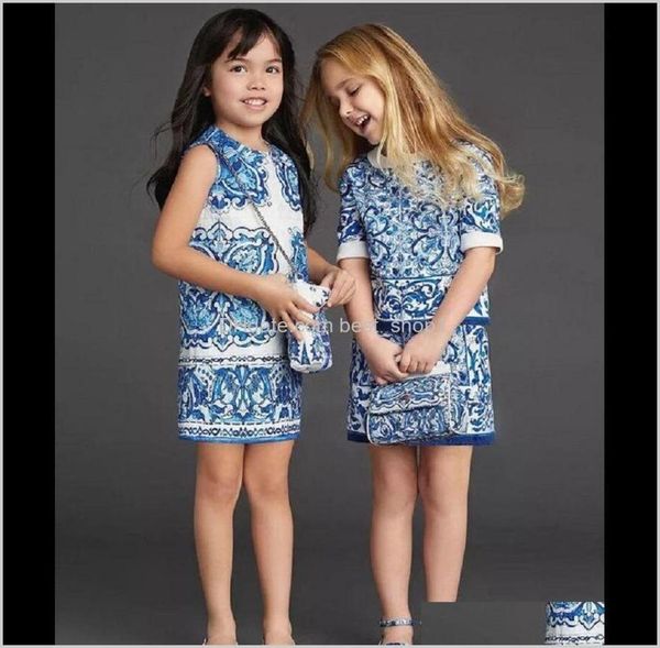 

girls spring luxury big princess jacquard china blue art sleeveless cotton dress children clothing kids vest dresses fcty1 60hmy1683194, Red;yellow