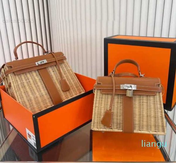 

2023 luxurys designer kellies birkines bag cowhide rattan weave leather tote woman tote bag