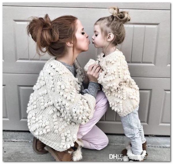 

kids cardigan girls love heart pompom applique princess outwear children knit sweater cardigan mother and daughter matching outfit4816175, Blue