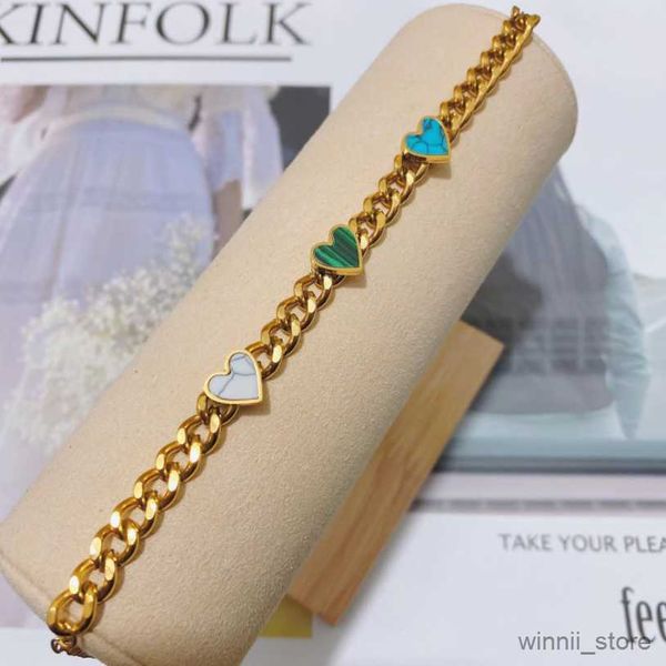 

charm bracelets stainless steel new fashion upscale jewelry love heart embedded stone charm thick chain bracelets bangles for women r230704, Golden;silver
