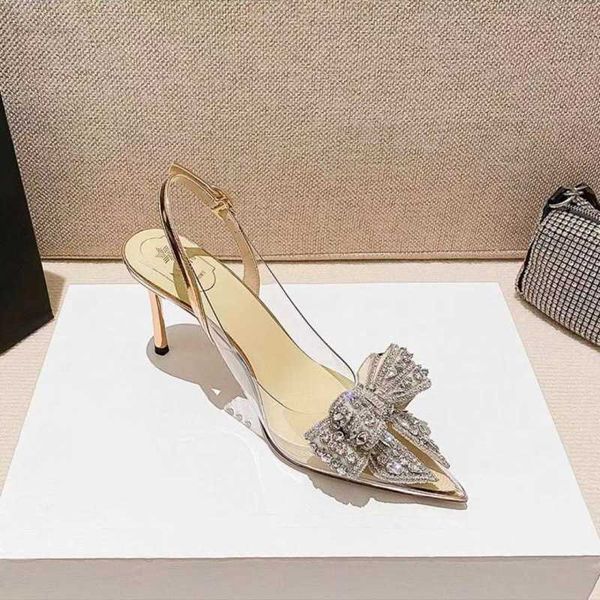 

high sandals summer new crystal transparent one line strap thin heel pointed silver rhinestone bow bridal wedding shoes, Black