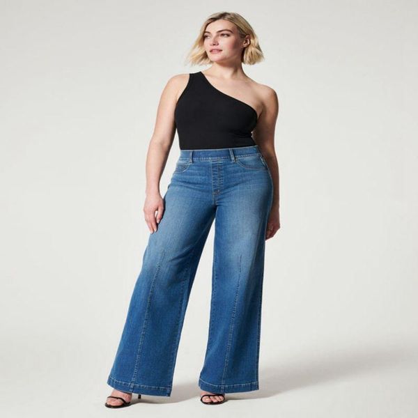 

dresses seamed front wide leg jeans straight leg women's jeans stylish stretch fit high waist baggy jeans vintage indigo lounge pants, White;black
