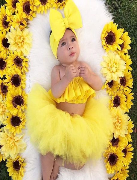 

kids clothing newborn baby girls clothes sets fashion infant summer outfits bowknot hairbandsskirts 3pcs sets toddler cotton2328027, White