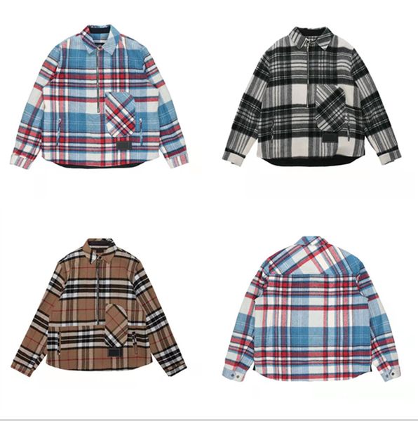 

mens designer shirt man casual shirts fashion lapel half zipper thickened fleece long sleeved plaid autumn warmth single wear shirt women sp, White;black