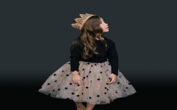 

baby girl stars tutu ball gown tulle princess dress long sleeve party dresses black color autumn winter9670866, Red;yellow