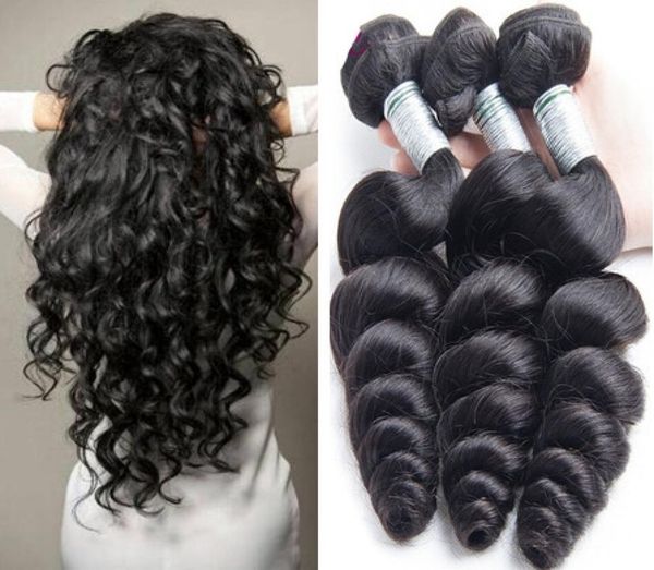 

hair weave 3 bundles loose wave curly 9a peruvian raw indian hair extensions whole bundles2176383, Black