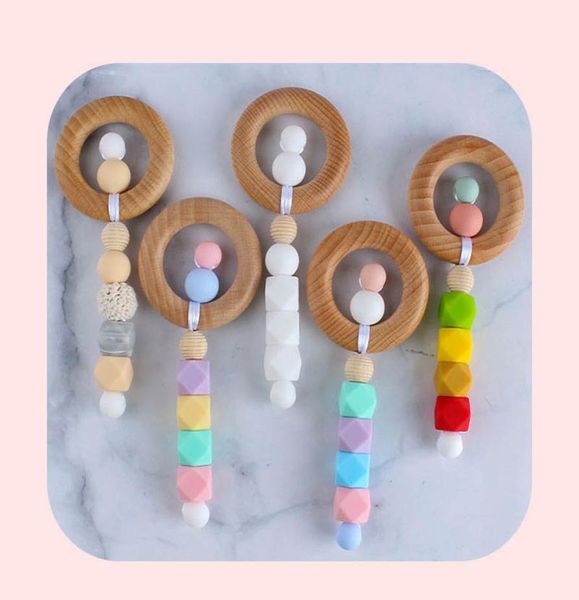 

2021 new diy silicone baby teethers wooden teething training kids teether teething ring handmade natural infant wood ring teethers7554137