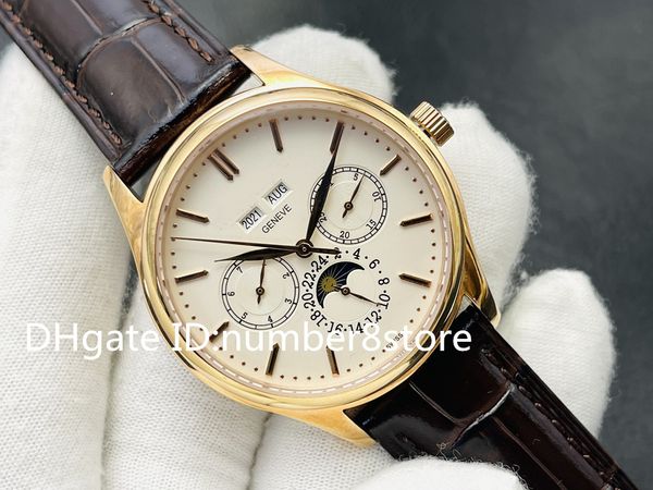 

pf factory complication luxury mens watch swiss mechanical perpetual calendar moonphase designer wristwatch 28800 vph sapphire calatrava 18k, Slivery;brown