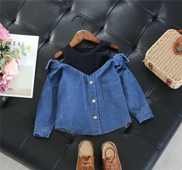 

little girls blouse shirt casual fall toddler baby girls denim shoulderless long sleeve school girls for 27 years y20079841752, White;black