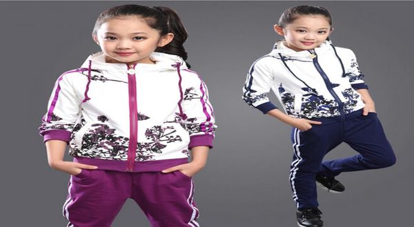 

kids girls tracksuits autumn winter children039s girls sports clothes suits age 414 teen floral hoodiespant clothings sets4025335, White