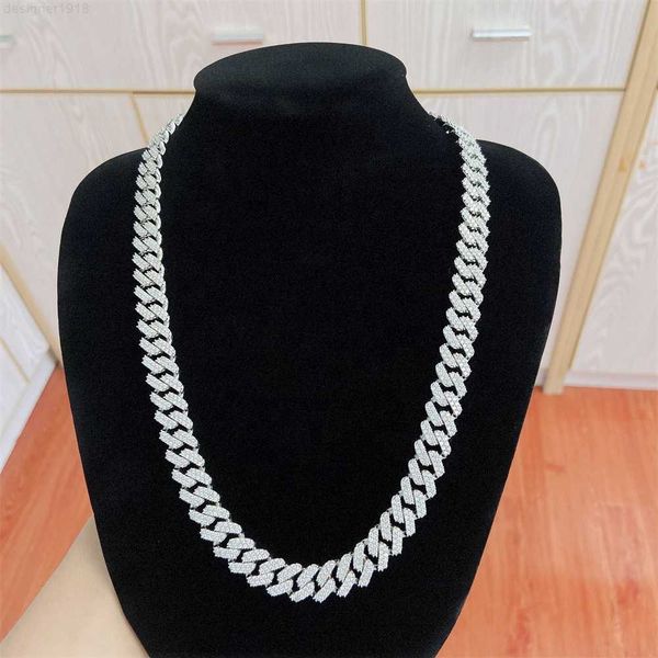 

sale 13mm 2 row diamond hip hop white gold 925 sterling silver iced out moissanite cuban chain
