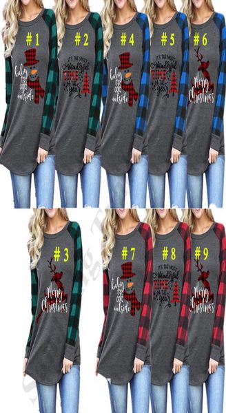 

christmas women039s santa blouse casual oneck long sleeve elk snowman print tshirt tee patchwork plaid sleeves sweatshir8008983, Blue