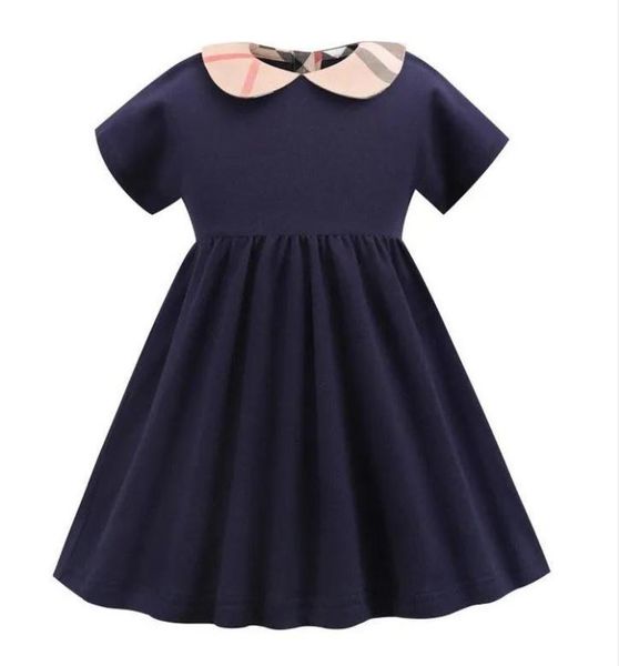 

summer girls turndown collar dresses luxury baby girl cotton short sleeve dress fashion children casual skirts kids princess skir2919522, Red;yellow