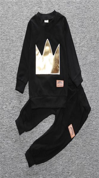 

boy long sleeved clothing pants 2 pcs sport suit children clothes set newborn crown baby clothing set suit6900262, White