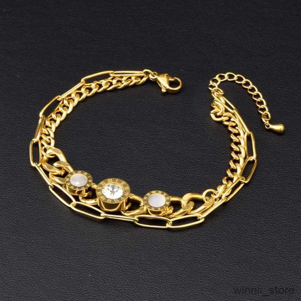 

steel stainless charm bracelets new fashion jewelry natural seashells engraving numeral charm chain bracelet for women r230704, Golden;silver