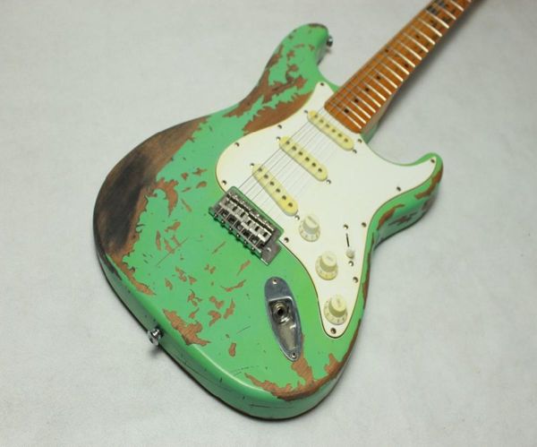 

custom shop strat ocaster handmade heavy relic distressed st vintage grass green electric guitar faded effect vintage yellow neck9945983