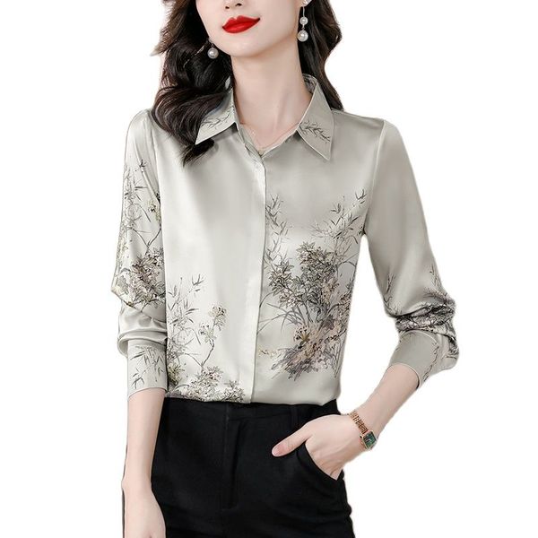 

luxury fashion silk women shirt designer elegant and youth lapel button up shirts urban elegant formal blouses 2023 sweet girl back to scho, White