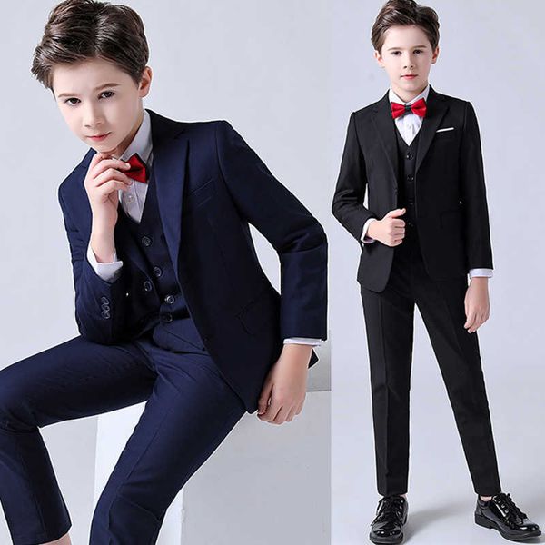 

suits formal boys dress suit flower spring autumn child wedding party performance costume kids blazer vest pants clothes sethkd230704, Black