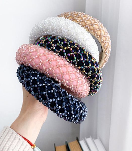 

colorful crystal headband for woman luxury hand made crystal beaded sponge hair band bridal wedding party headbands eea20356841757, Slivery;white